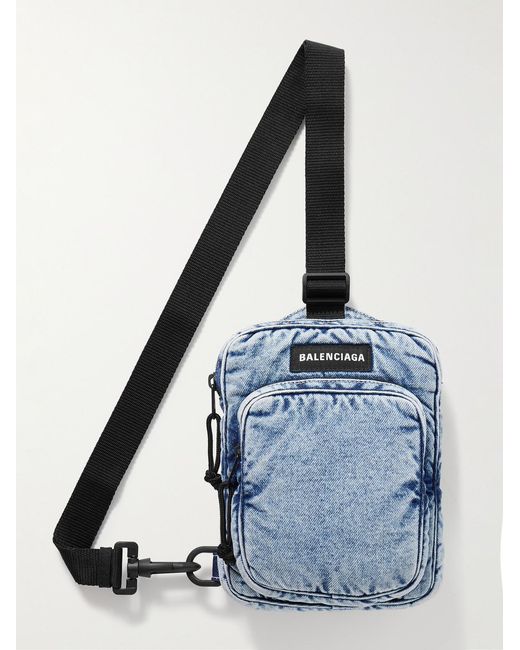 Balenciaga Blue Explorer Denim Messenger Bag for men