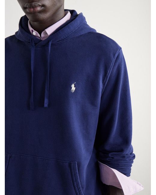 Polo Ralph Lauren Blue Logo-Embroidered Cotton-Jersey Hoodie for men