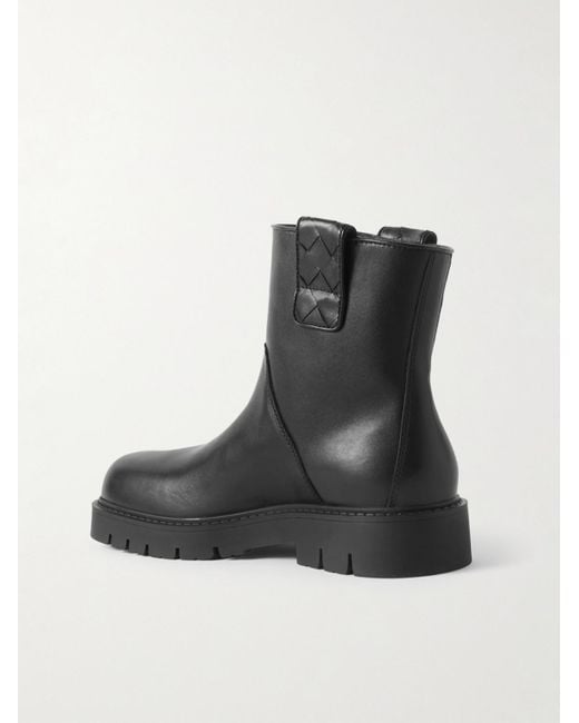 Bottega Veneta Black Haddock Intrecciato-Detailed Leather Boots for men
