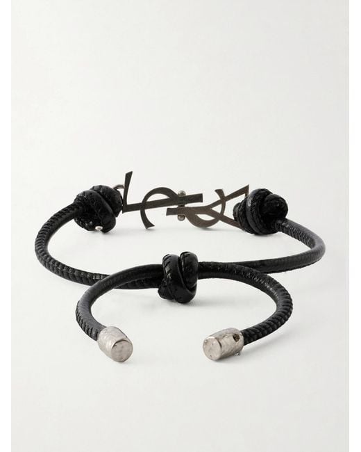 Saint Laurent Black Silver-tone And Leather Bracelet for men