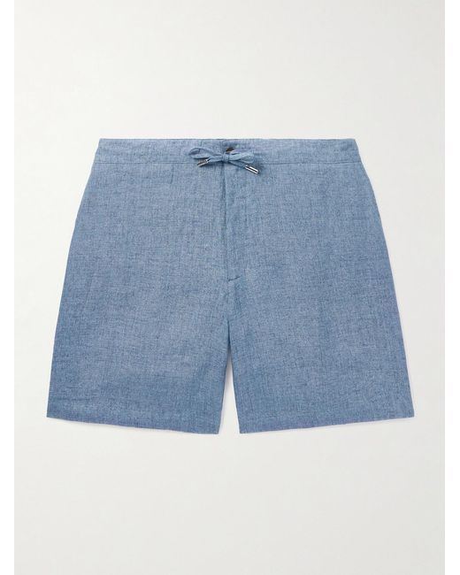 Mr P. Blue Straight-leg Linen-chambray Drawstring Shorts for men