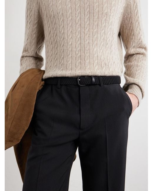 Charvet White Leather-Trimmed Woven Belt for men