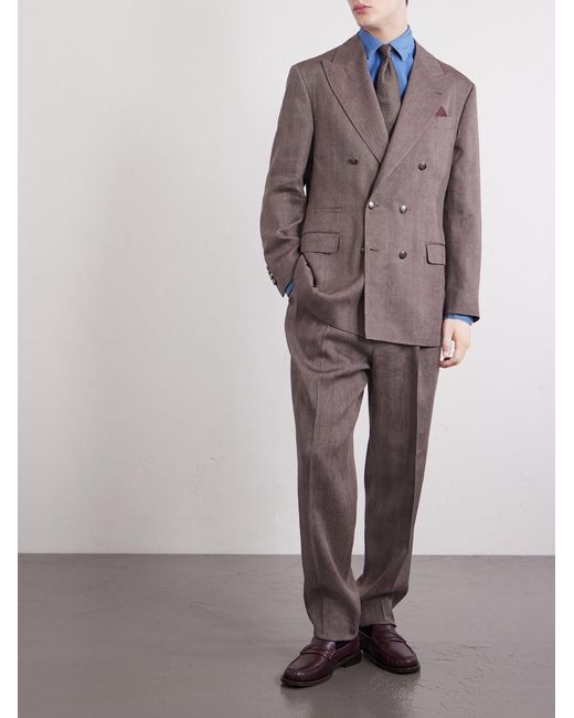 Brunello Cucinelli Purple Double-Breasted Herringbone Linen And Virgin Wool-Blend Suit Jacket for men