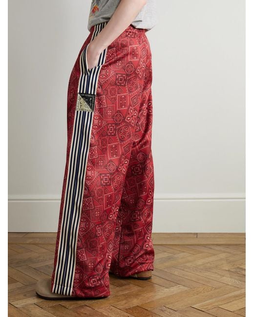 Kapital Red Wide-Leg Striped Webbing-Trimmed Bandana-Print Tech-Jersey Track Pants for men