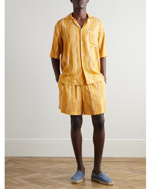 Frescobol Carioca Metallic Lucas Printed Linen Drawstring Shorts for men
