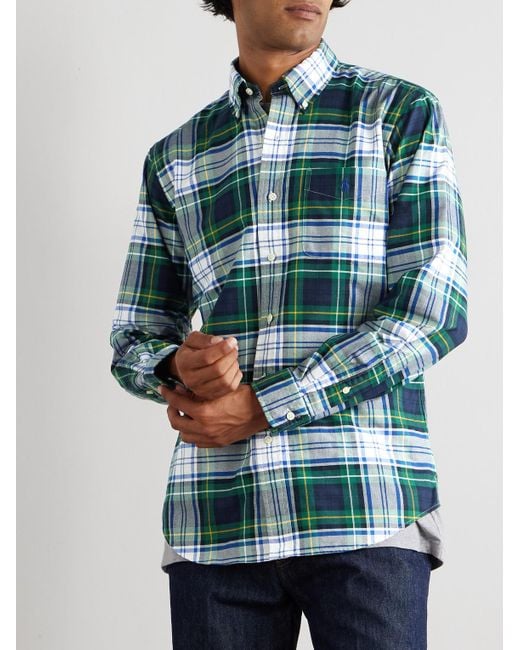 Polo Ralph Lauren Blue Button-down Collar Logo-embroidered Checked Cotton Oxford Shirt for men