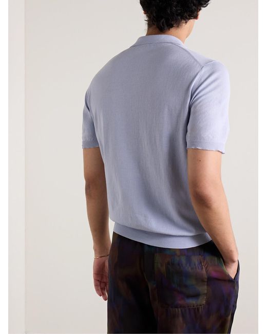 Altea Blue Slim-Fit Garment-Dyed Cotton Polo Shirt for men