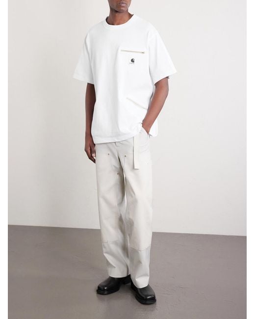 Sacai White Carhartt Wip Logo-Appliquéd Cotton-Jersey T-Shirt for men