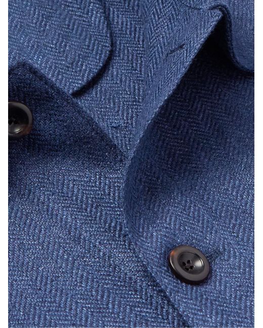 Ralph Lauren Purple Label Blue Burnham Herringbone Linen And Silk-blend Overshirt for men
