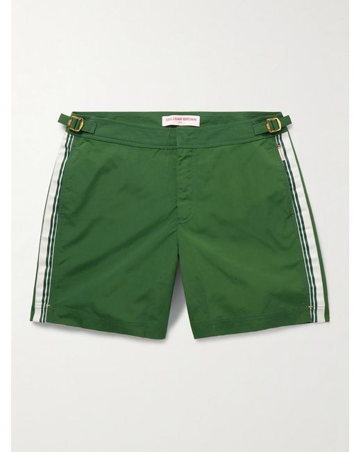 Orlebar Brown Green Bulldog Straight-Leg Mid-Length Striped Recycled Swim Shorts for men