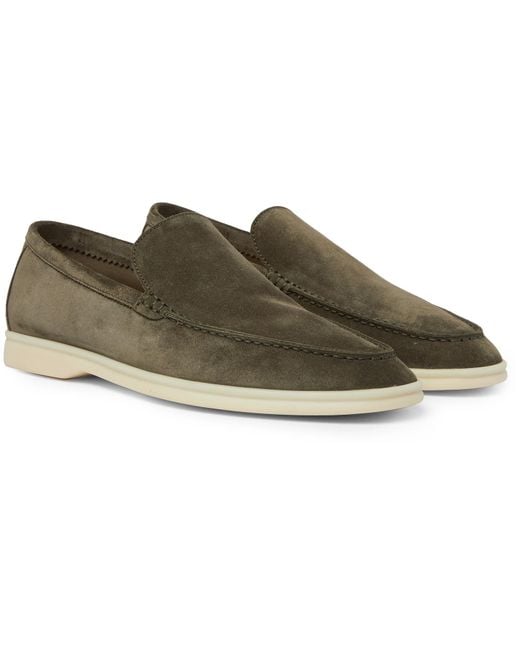 Loro Piana Green Summer Walk Suede Loafers for men