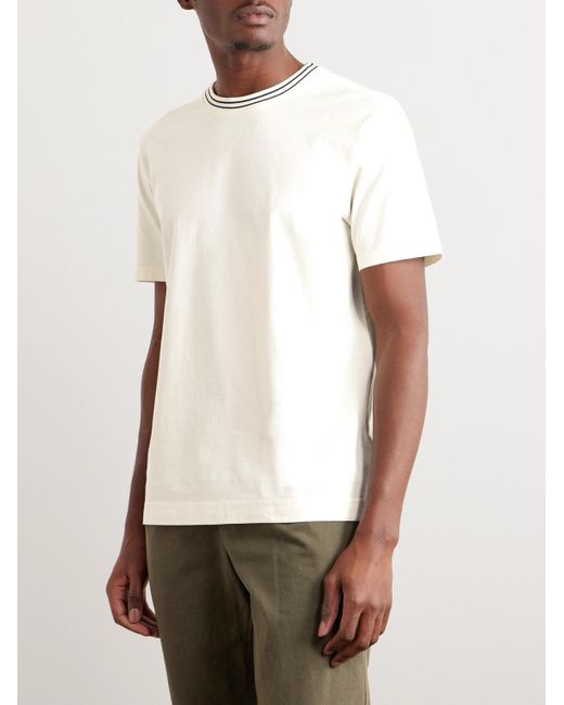 Mr P. T-Shirt aus Biobaumwoll-Jersey mit Streifen und Pointelle-Besatz in White für Herren
