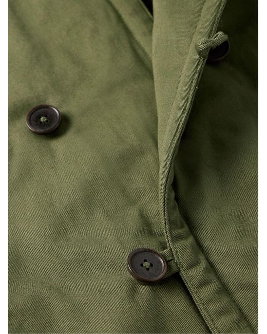 Universal Works Green Reversible Double-Breasted Sherpa-Trimmed Cotton-Twill Jacket for men