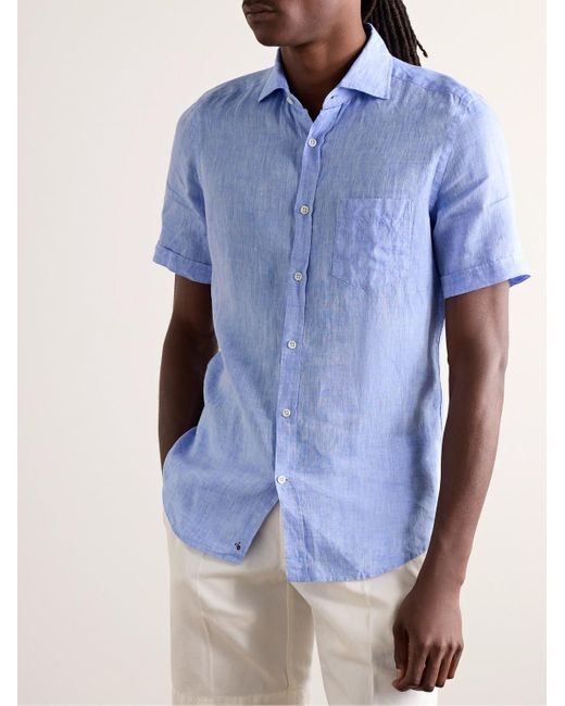 Camicia slim-fit in lino Glanshirt di Incotex in Blue da Uomo