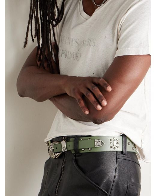 Enfants Riches Deprimes Green 4.5cm Eagle Petit Iron Cross Studded Leather Belt for men