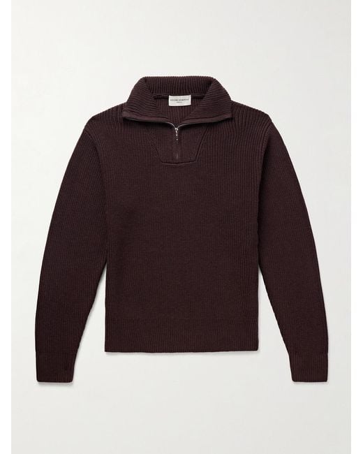 Officine Generale Red Tarek Ribbed Merino Wool Half-Zip Sweater for men
