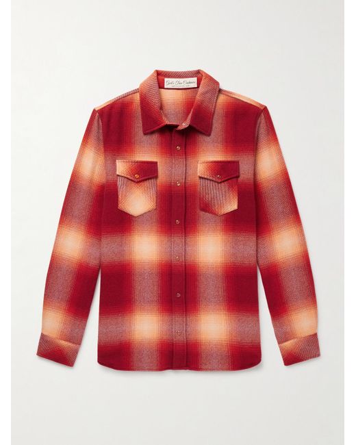God's True Cashmere Red Checked Cashmere Shirt for men