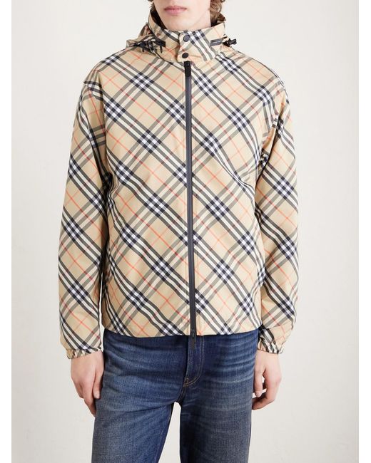 Burberry White Hooded Checked Shell Jacket for men