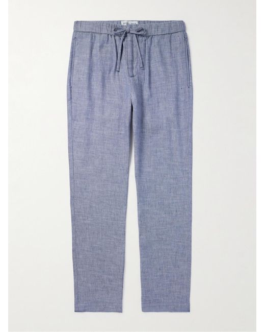 Frescobol Carioca Blue Oscar Straight-leg Linen And Cotton-blend Drawstring Trousers for men