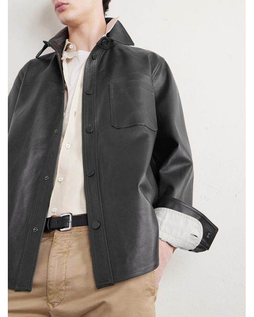 Slowear Gray Leather Overshirt for men