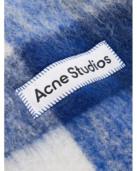 Acne Vally Strickschal mit Karomuster und Fransen in Blue für Herren