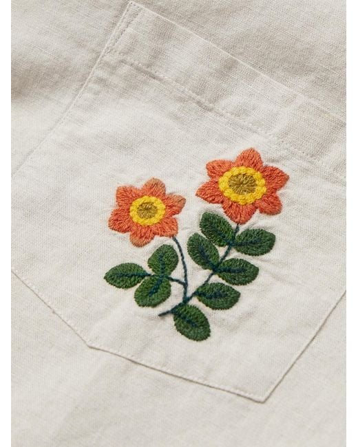 Portuguese Flannel Natural Convertible-Collar Embroidered Linen And Cotton-Blend Shirt for men