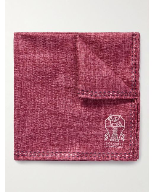 Brunello Cucinelli Red Logo-print Silk Pocket Square for men