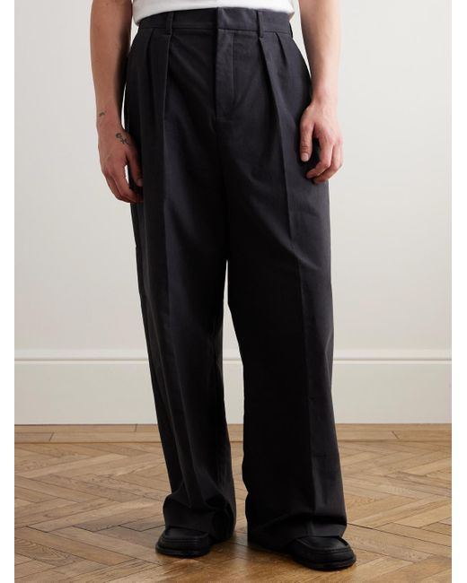 Loewe Gray Straight-Leg Pleated Cotton-Blend Moleskin Trousers for men