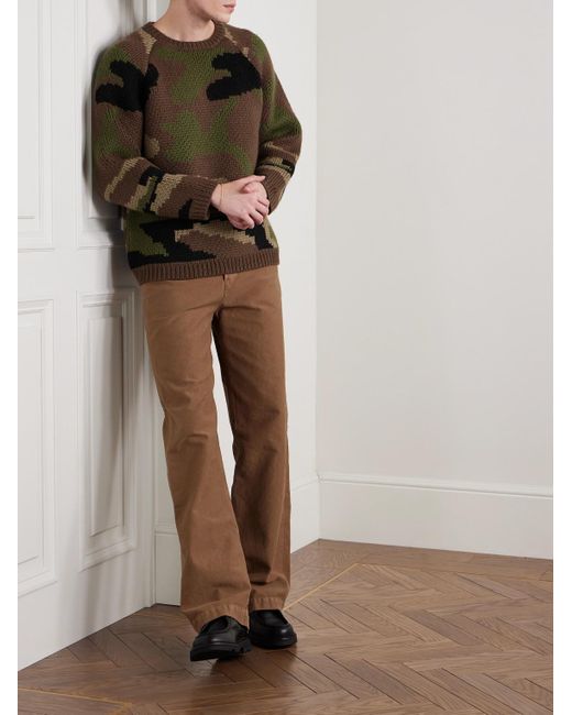 Bode Green Camouflage Merino Wool Sweater for men