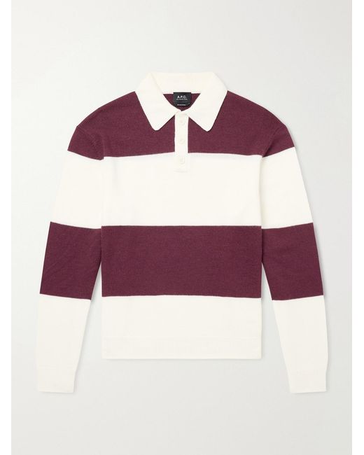 A.P.C. Purple Logo-Embroidered Striped Virgin Wool Polo Sweater for men