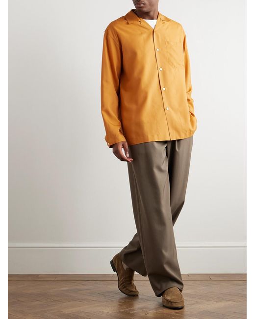 Umit Benan Orange Convertible-Collar Silk-Twill Shirt for men