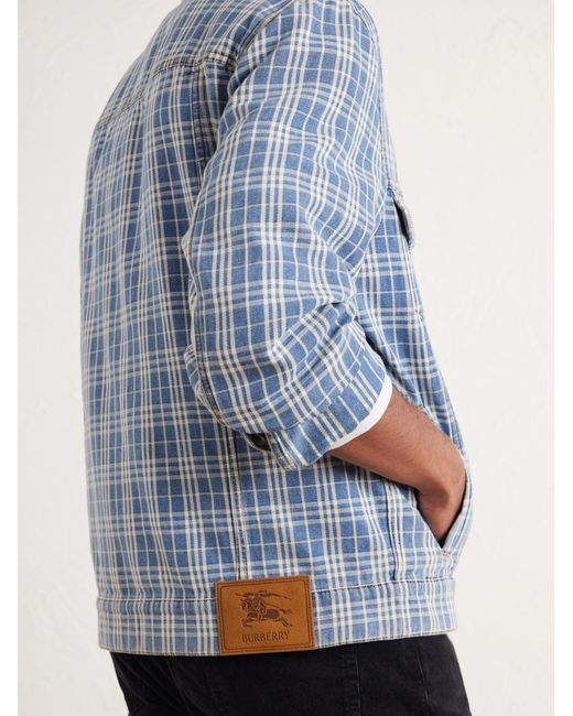 Burberry Blue Checked Denim Jacket for men