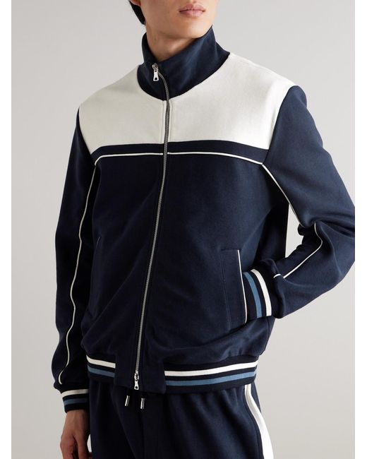 Mr P. Blue Clubhouse Striped Cotton-Blend Jersey Track Jacket for men