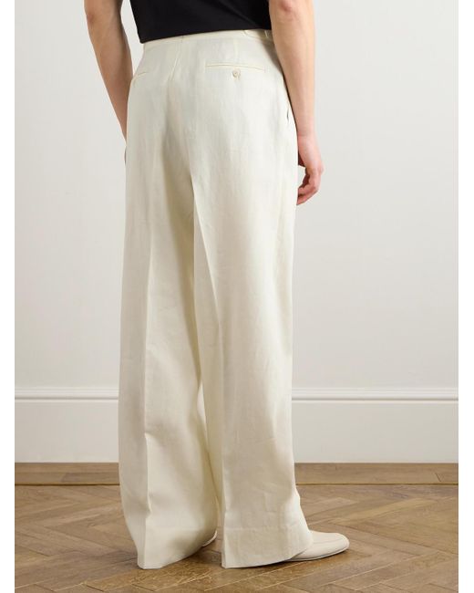 STÒFFA White Straight-Leg Pleated Linen-Canvas Trousers for men