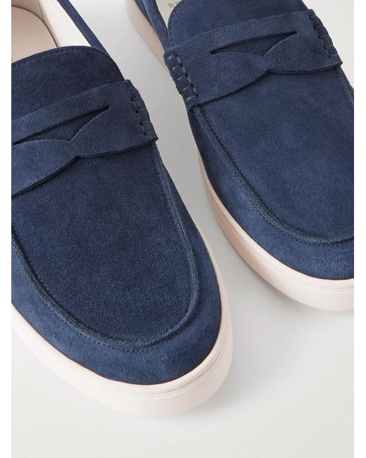 Brunello Cucinelli Blue Suede Penny Loafers for men