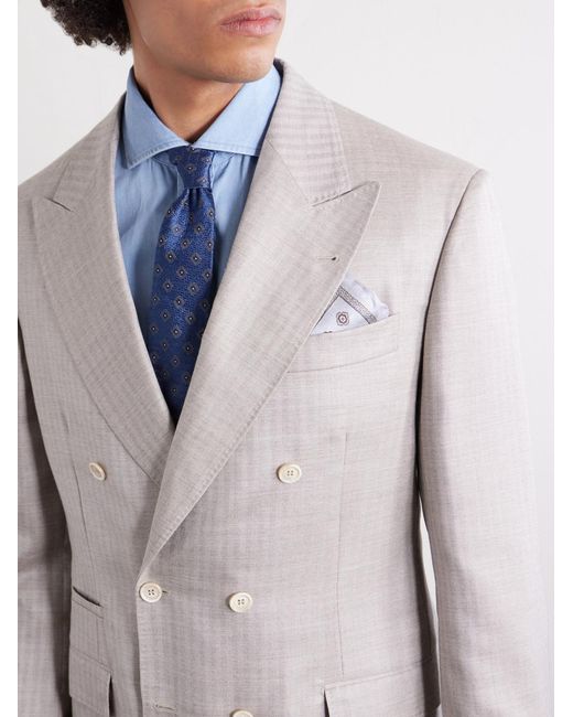 Brunello Cucinelli Gray Printed Silk Pocket Square for men