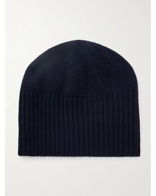 Allude Blue Ribbed Cashmere Beanie for men