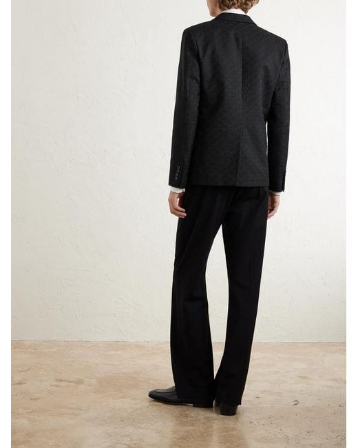 Gucci Black Slim-Fit Logo-Jacquard Cotton-Blend Blazer for men