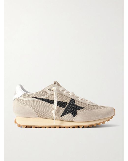 Golden Goose Deluxe Brand Natural Marathon Distressed Suede-trimmed Printed Mesh Sneakers for men
