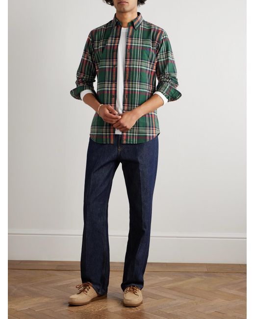 Polo Ralph Lauren Green Button-Down Collar Checked Cotton Oxford Shirt for men