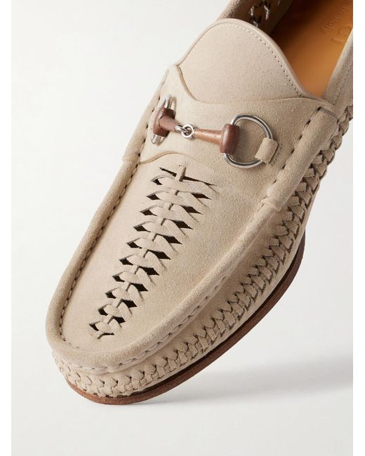 Gucci Natural Horsebit-Embellished Woven Suede Loafers for men