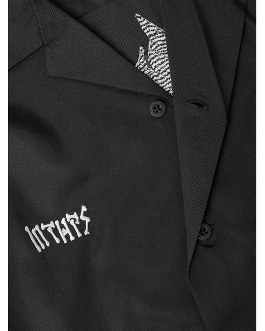 Camp-Collar Logo-Embroidered Lyocell And Cotton-Blend Twill Shirt di (w)taps in Black da Uomo
