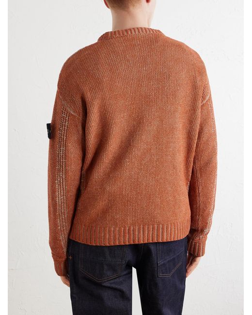 Stone Island Orange Cotton-Chenille Mock-Neck Sweater for men