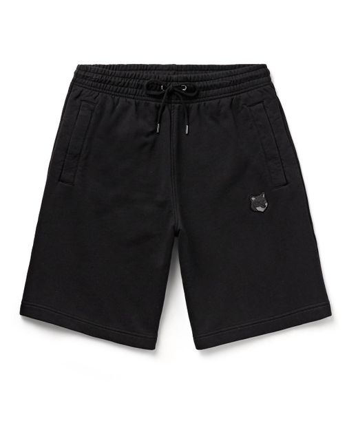 Maison Kitsuné Black Straight-leg Logo-appliquéd Cotton-jersey Drawstring Shorts for men