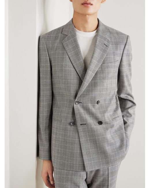 Mr P. Gray Slim-Fit Double-Breasted Prince Of Wales Checked Wool-Flannel Suit Jacket for men