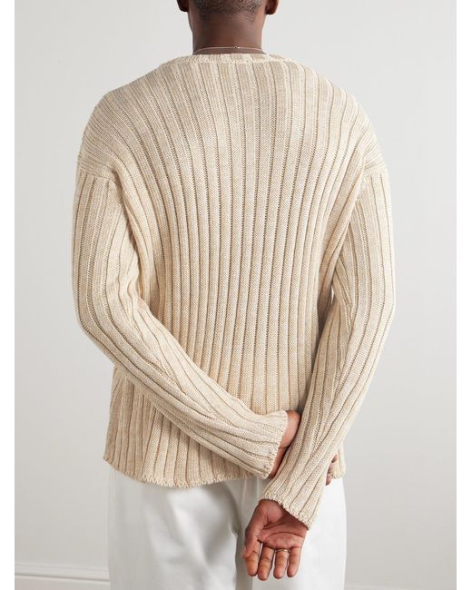 Federico Curradi Natural Ribbed Linen And Organic Cotton-Blend Sweater for men