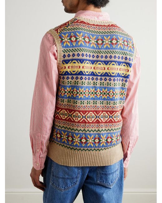 Polo Ralph Lauren Gray Fair Isle Cotton And Linen-blend Intarsia Vest for men