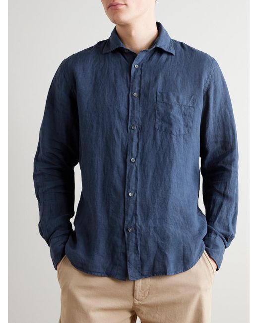 Hartford Blue Paul Pat Linen Shirt for men