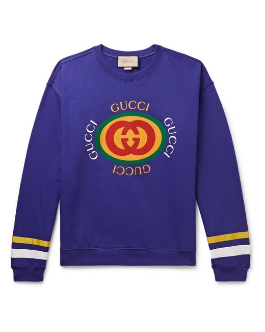 Gucci Blue Striped Logo-print Cotton-blend Jersey Sweatshirt for men