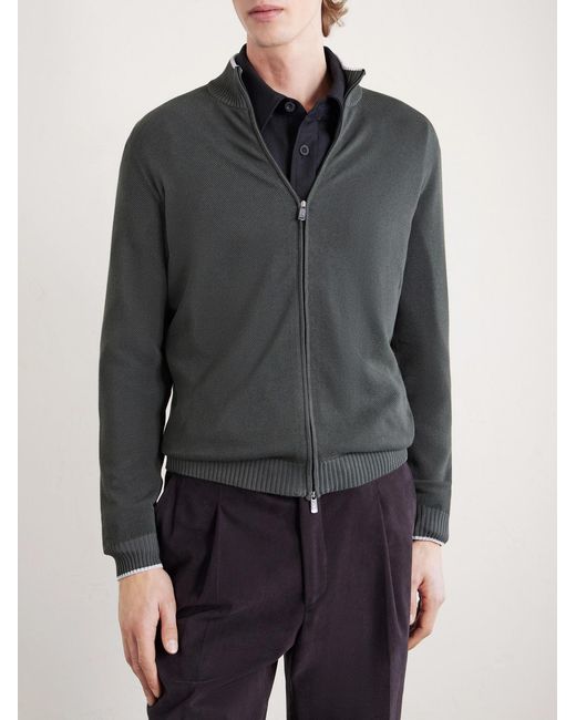 Fedeli Gray Cotton Zip-up Sweater for men